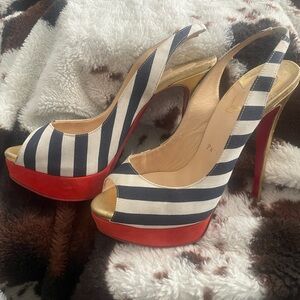 Christian Louboutin Navy and Gold Striped Heels